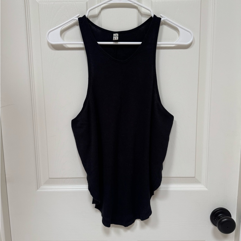 Free People Black Ribbed High Neck Tank